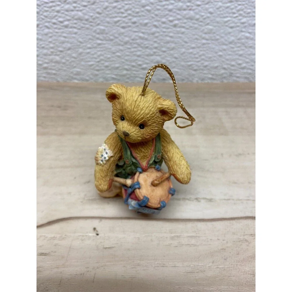 Vtg 1994 Enesco Cherished Teddies I ll Play My Drum For You Hanging Ornament Fig
